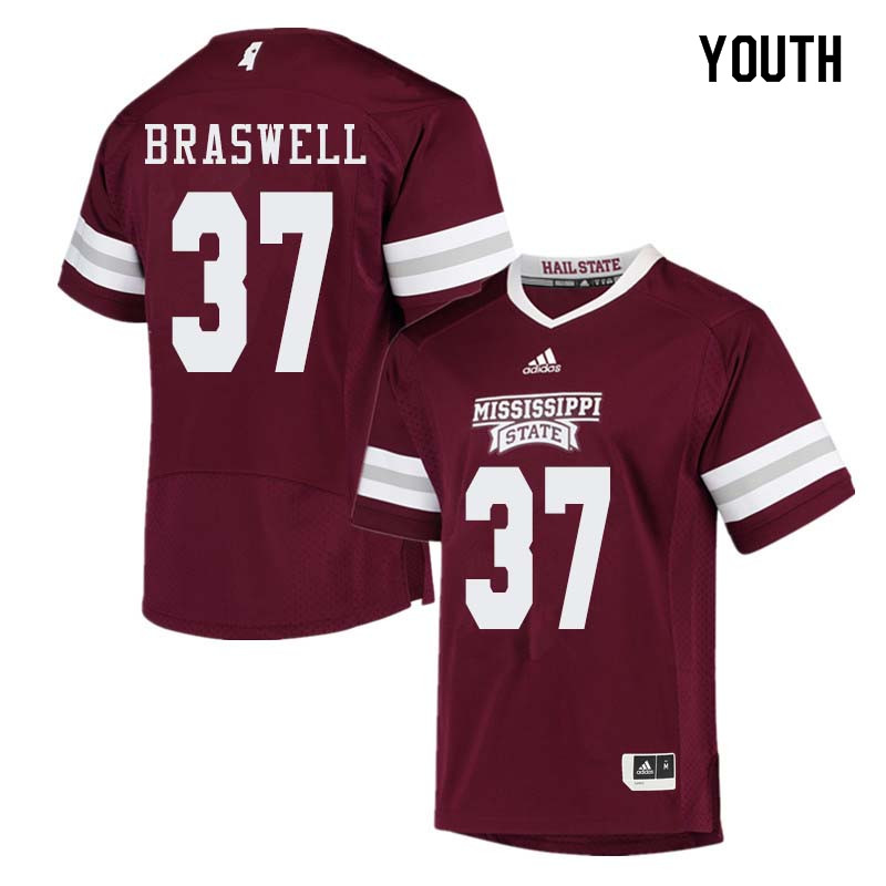 Youth #37 Trey Braswell Mississippi State Bulldogs College Football Jerseys Sale-Maroon